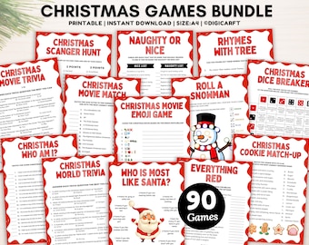 Christmas games bundle printable,90 Family Christmas party games for adults and kids,Holiday office party games,Christmas movie trivia,Emoji