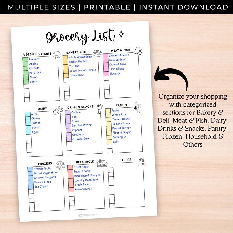 Blank Grocery list sheet,Printable grocery pages blank,A5 bujo page,grocery list a4 digital,Grocery Shopping checklist,Food Shopping Lists