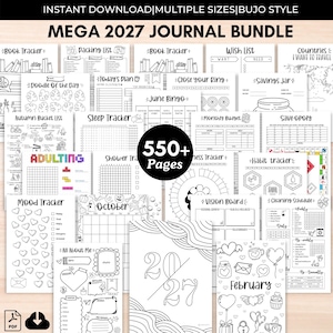 Journal-Bundle 2027 (druckbar), Planer-Bundle 2027, vorgefertigtes Bullet Journal, Jahres-Tracker (PDF), Stimmungstracker, Seiten für Lesen, Fitness und Gewohnheiten