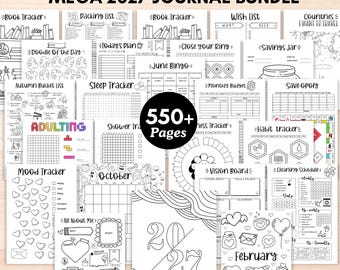 Pack de journal imprimable 2027, Pack d'agenda 2027, Bullet Journal pré-rempli, Suivi annuel PDF, Suivi de l'humeur, Lecture, Fitness, Pages de Bullet Journal sur les habitudes
