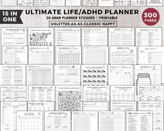 Mega ADHD planner bundel voor volwassenen afdrukbare a4, Ultimate Life planner bundel 2024, Productiviteit planner dagboek, persoonlijke planner voegt a5 in