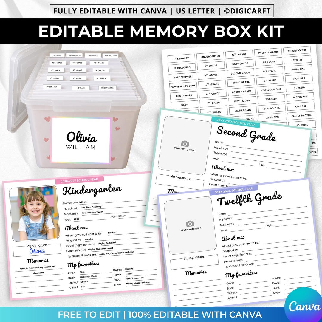 Editable Memory Box Template,school Memory Box Keepsake,kids Memory Box ...