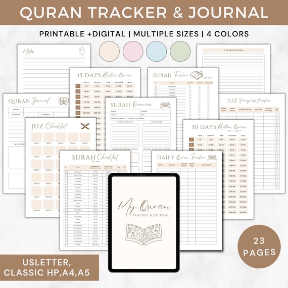 Printable Quran Tracker,Recitation & Memorisation Tracker,Quran planner,Quran Journal digital,Hifdh planner,Islamic study,Muslim planner pdf
