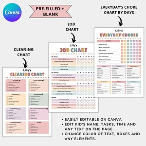 Editable Kids Chore Chart, Kids Chore Chart Bundle, Kids Routine Chart, Daily Routine Chart for Kids, Editable Responsibility Chart, Kids Checklist Printable, Behavior Chart, Reward Chart, Screen Time Checklist, Allowance Tracker, Kids Job Chart, Kids Morning Routine, Bedtime Routine Chart, Weekly Schedule for Kids, School Checklist, Flip Routine Chart, Visual Schedule for Kids, Toddler Routine Chart, Canva Editable Kids Charts, Printable Kids Planner, ADHD Routine Chart, Autism Visual Schedule