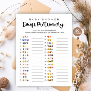 Baby Shower Emoji Game printable,Baby Shower Emoji Pictionary game with answer keys,Baby Phrases Emoji Game,Emoji games for Baby shower PDF