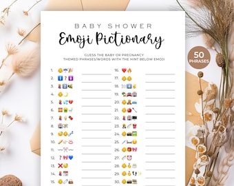 Baby Shower Emoji Game printable,Baby Shower Emoji Pictionary game with answer keys,Baby Phrases Emoji Game,Emoji games for Baby shower PDF