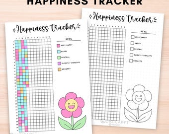 Happiness tracker printable,Yearly Mood tracker Bullett journal digital,Emotion tracker for adults,Stress anxiety tracking,A5 bujo pages PDF