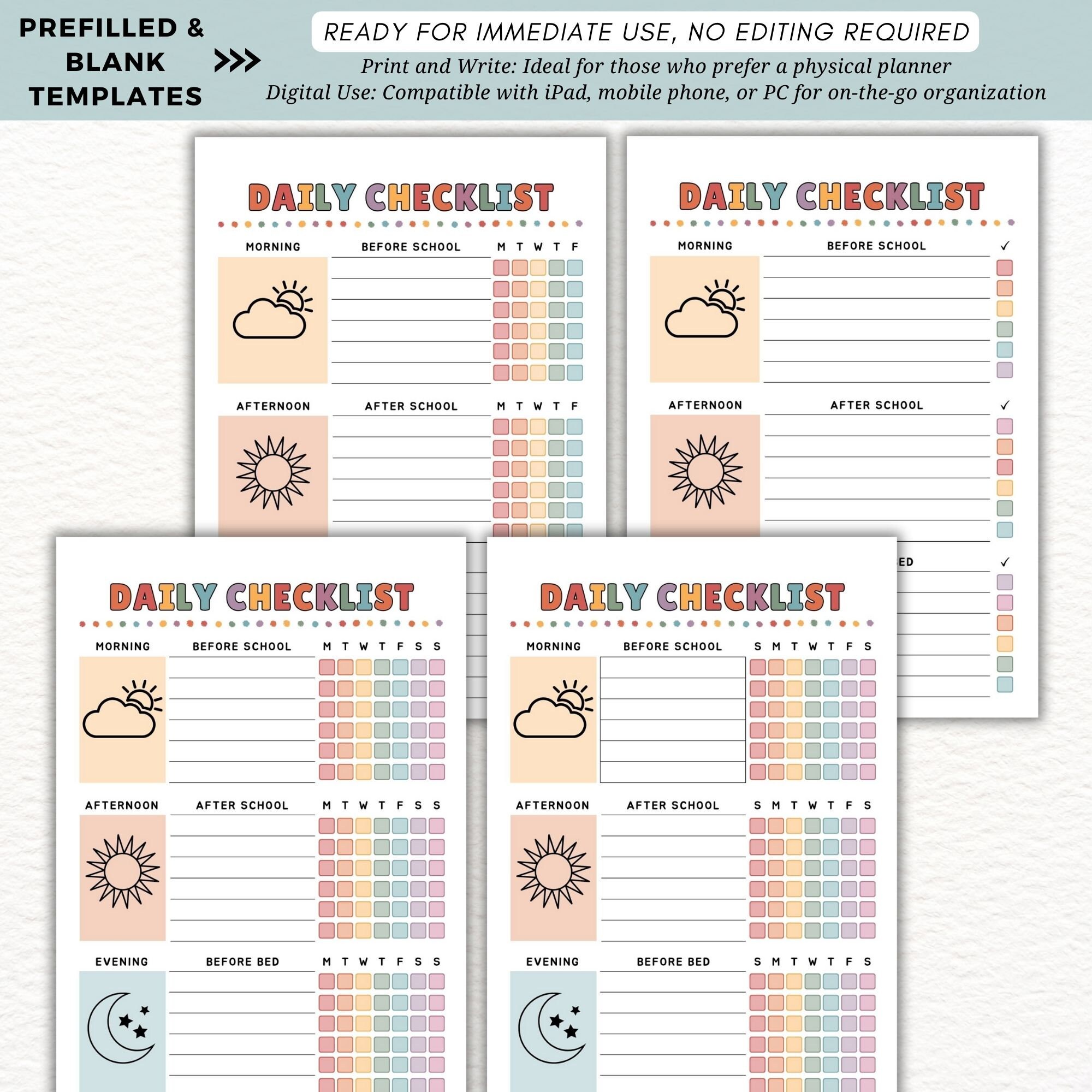 Editable Kids Daily and Weekly Chore Chart,daily Checklist for Kids ...