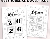 2026 journal cover page,Yearly planner cover a5 printable,2026 Bullett Journal Cover page template,2026 dashboard digital,Bujo Title pages