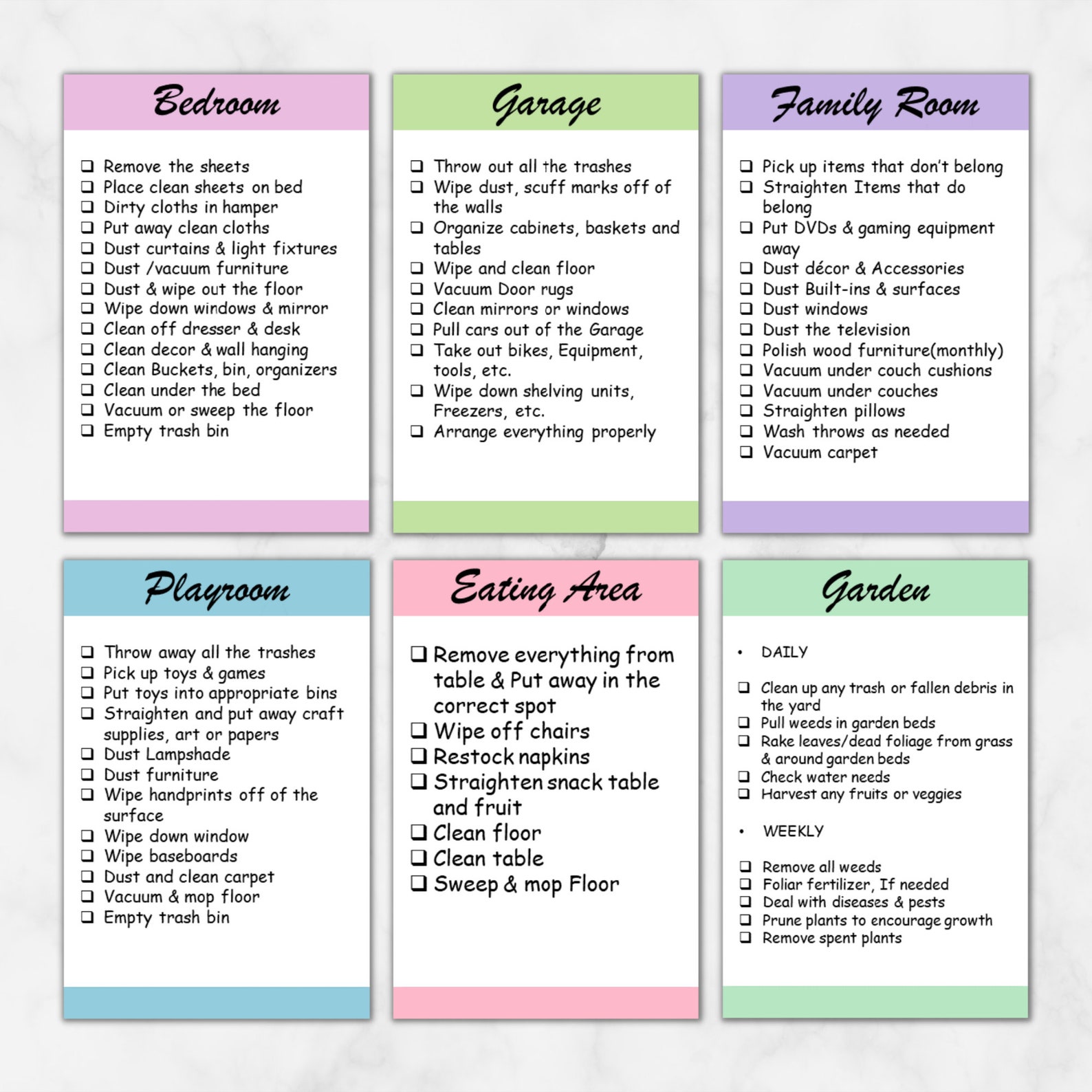 Editable Cleaning Checklist by Roomfamily Cleaning Cardsroom Etsy UK