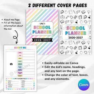 Editable kids school planner printable, Kids school planner 2026 27 editable, ADHD study planner for kids, Printable student planner kids, Kids homework planner printable, School calendar printable kids, Chore chart for kids printable, Before school checklist kids, After school checklist kids, Daily routine planner kids, Homeschool planner kids printable, Student organizer for children, Back to school planner printable, Academic planner kids editable, Kids productivity planner PDF
