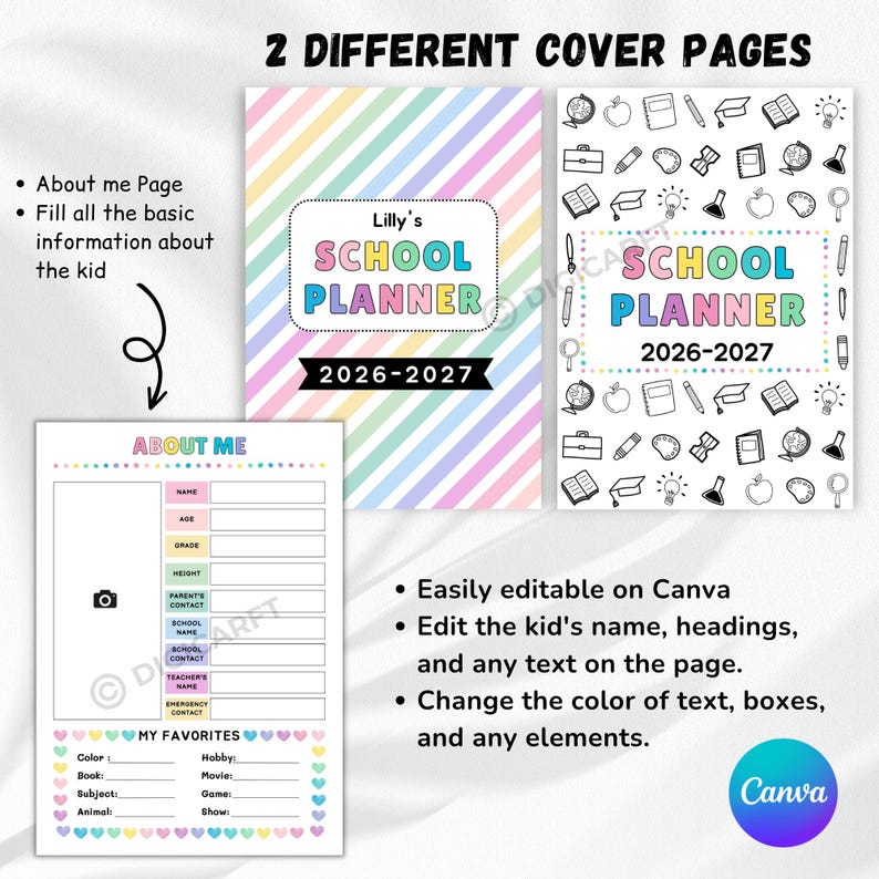 Editable kids school planner printable, Kids school planner 2026 27 editable, ADHD study planner for kids, Printable student planner kids, Kids homework planner printable, School calendar printable kids, Chore chart for kids printable, Before school checklist kids, After school checklist kids, Daily routine planner kids, Homeschool planner kids printable, Student organizer for children, Back to school planner printable, Academic planner kids editable, Kids productivity planner PDF
