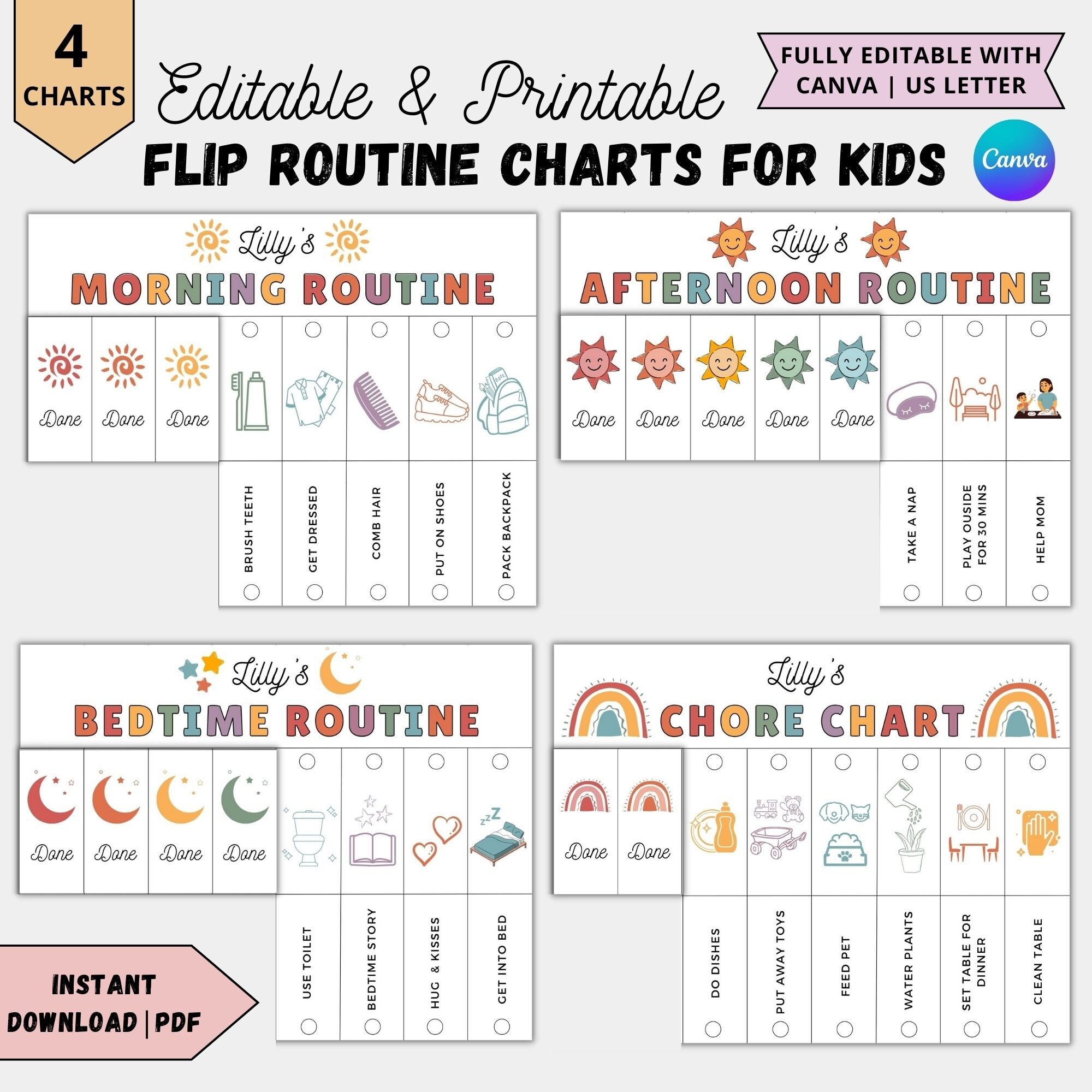 kids-flip-routine-chart-editable-printable-morning-flip-done-evening-bedtime-visual-schedule-for-kids-toddler-chore-chart-with-pictures-pdf-etsy