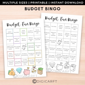 Jogo de bingo econômico para impressão, jogo para economizar dinheiro, cartão de bingo financeiro, páginas de diário de orçamento A5, modelo de orçamento, atividades divertidas de orçamento para adultos
