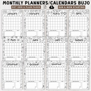 12 month calendar pages a5 journal Monthly calendar planner with goals blank 2024 printable,Monthly coloring page calendar pdf A4 digital