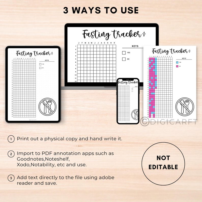 Intermittent Fasting tracker journal page printable,Weightloss fitness diet tracker digital,Bullett journal premade,Yearly A5 journal insert