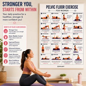 pelvic floor exercises for women, kegel exercise printable PDF, pelvic floor workout chart, bladder control exercises women, postpartum pelvic floor recovery, printable kegel exercise guide, women's pelvic health printable, pelvic floor strengthening exercises, beginner kegel workout, pelvic floor therapy at home, urinary incontinence exercises, deep core strengthening women, pelvic floor fitness planner, instant download workout PDF, printable wellness tracker,abdomen exercise