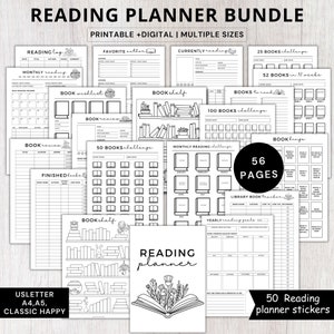 Book Reading planner bundle printable,Reading planner 2024,printable reading challenge,Book review log book,Monthly Reading journal minimal image 1