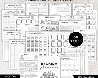 Book Reading planner bundle printable,Reading planner 2024,printable reading challenge,Book review log book,Monthly Reading journal minimal