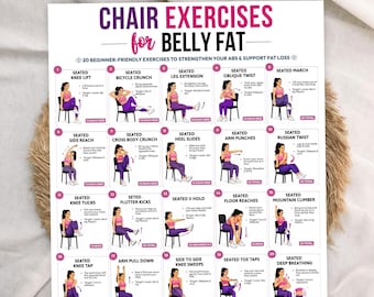 Chair exercise for belly fat,Low impact workout chart,Seated abs and core workout printable a4,Chair exercises for weight loss flat stomach
