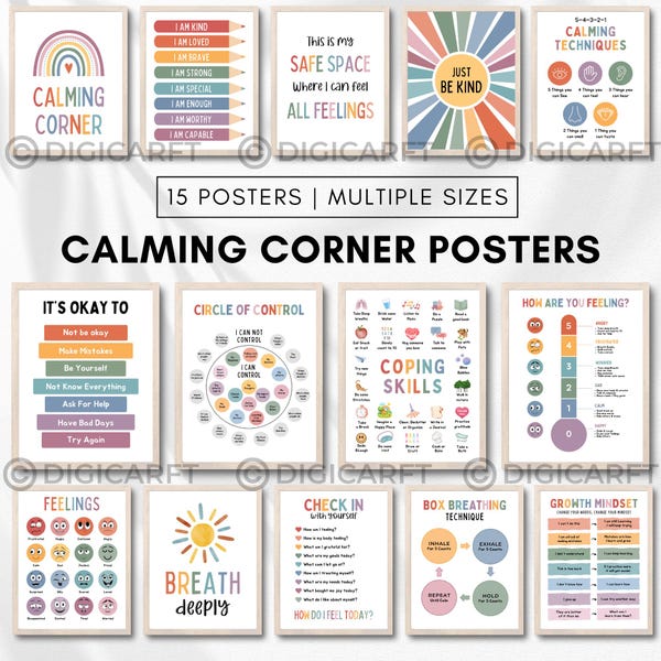Beruhigende Ecke Poster Dekoration für Kinderzimmer Boho, Emotion beruhigender Ort Klassenzimmer Wanddekoration Packung, Beratung Bewältigungswerkzeuge, Kreis der Kontrolle