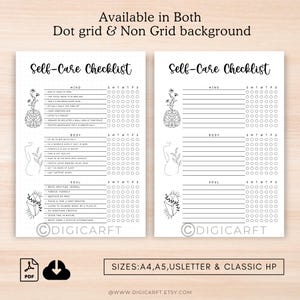 Self Care Checklist and Planner Printable,bullett Journal Bundle,a5 ...
