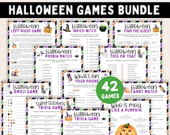 Halloween games for kids adults Digital download,Printable Halloween party games bundle 2025,Trivia emoji Halloween activities classroom