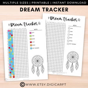 Dream Tracker Journal Seite druckbar, Jährlicher Dream Tracker digitaler Download, Bullet Journal vorgefertigt, A5 Journal Einlegevorlage, Dream Log A4