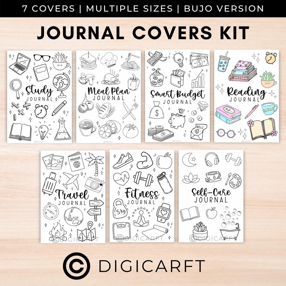 Journal Cover Page Kit,digital Planner Cover to Color in Page,fitness ...