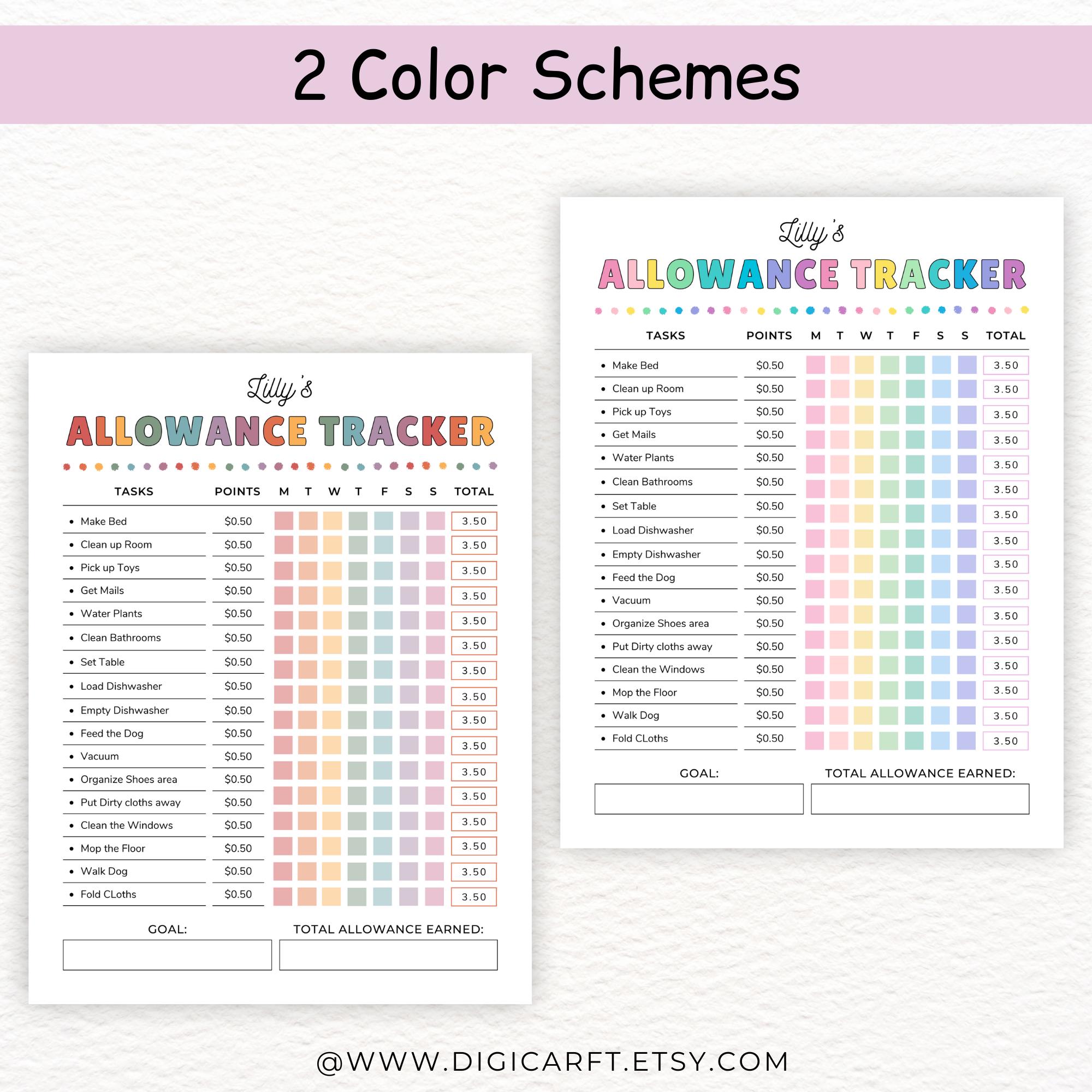 Editable Allowance Tracker for Kids,printable Allowance Chore Chart ...