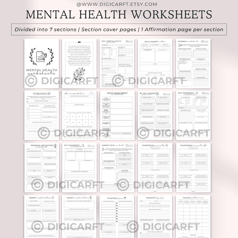Personal Wellness Journal with Mindfulness Exercises,Mental Health Journal with Self-Esteem Boosting Prompts, Anxiety and Stress Management Journal, Mental Health Journal Bundle with Printable and Digital Formats
