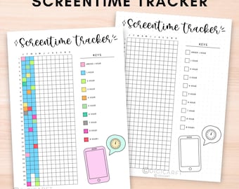 Screen time tracker journal pages printable,phone usage tracke,Yearly habit tracker,Bullett journal page pre made,A5 journal insert template