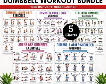 Dumbbell workout bundle,Dumbbell workout chart printable,Dumbbell exercises for women,full body workout Posters,Arm toning exercises chart