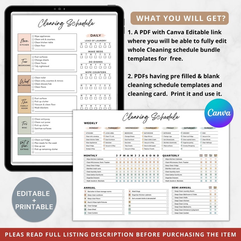 Ultimate Cleaning schedule bundle editable,Cleaning Planner Bundle,Weekly,Monthly,Yearly Cleaning Checklist,30 Declutter,Family Chore Chart image 10