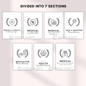 Family medical binder printable,healthcare planner printable,Medical Planner Bundle,Health Binder,doctor visit notes,family medical history, Patient medical tracker, Medicine tracker, Vitamins tracker, Supplement tracker, First aid kit checklist, Hospital bag checklist, Periods tracker, Daily pain tracker, Sleep tracker page, Daily health log