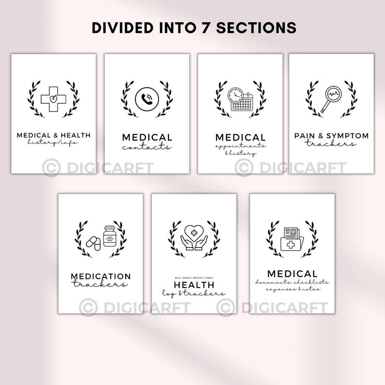 Family medical binder printable,healthcare planner printable,Medical Planner Bundle,Health Binder,doctor visit notes,family medical history, Patient medical tracker, Medicine tracker, Vitamins tracker, Supplement tracker, First aid kit checklist, Hospital bag checklist, Periods tracker, Daily pain tracker, Sleep tracker page, Daily health log