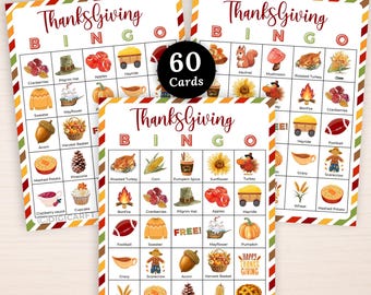 Thanksgiving bingo cards printable,60 Thanksgiving bingo game for kids,Fall bingo sheets,Thanksgiving party games bundle,Classroom activity