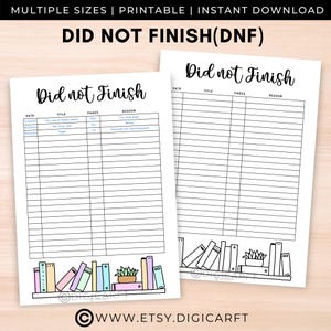 Did not finish Books tracker printable,DNF list,Book reading tracker,Reading journal planner templates,A5 Bullet journal pages,Reading log