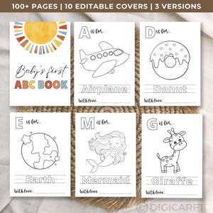 Libro para colorear imprimible del alfabeto para baby shower, primer libro del alfabeto para el bebé, libro para colorear del alfabeto para baby shower, kit de actividades y juegos para niños.