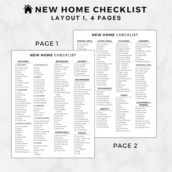 New Home Essentials Checklist, New Home Checklist Printable,first