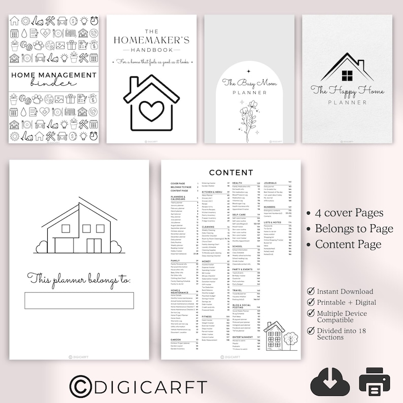 Home management binder printable,Home maintenance planner bundle non digital.Digital life organising planner,2025 Planner bundle,Minimal planner pages,Daily trackers binder