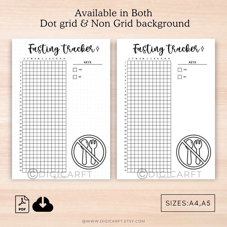 Intermittent Fasting tracker journal page printable,Weightloss fitness diet tracker digital,Bullett journal premade,Yearly A5 journal insert