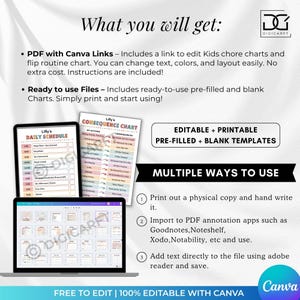 Editable Kids Chore Chart, Kids Chore Chart Bundle, Kids Routine Chart, Daily Routine Chart for Kids, Editable Responsibility Chart, Kids Checklist Printable, Behavior Chart, Reward Chart, Screen Time Checklist, Allowance Tracker, Kids Job Chart, Kids Morning Routine, Bedtime Routine Chart, Weekly Schedule for Kids, School Checklist, Flip Routine Chart, Visual Schedule for Kids, Toddler Routine Chart, Canva Editable Kids Charts, Printable Kids Planner, ADHD Routine Chart, Autism Visual Schedule