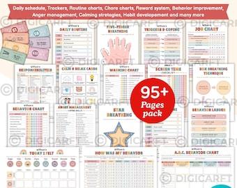 Kids Adhd Exekutive Funktions-Toolkit, tägliche Routine Chore Chart bearbeitbare Canva, wöchentliche Verhalten Tracker, Belohnung charts pdf, Bewältigungsstragie