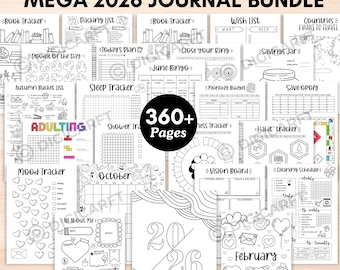 2026 journal bundle printable,2026 planner bundle,Premade bullett journal monthly yearly trackers pdf,Mood Trackers,Reading,Fitness,Habit