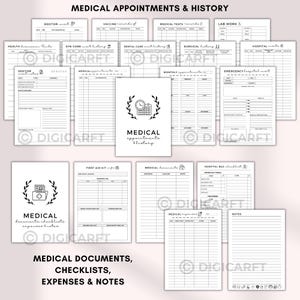Family medical binder printable,healthcare planner printable,Medical Planner Bundle,Health Binder,doctor visit notes,family medical history, Patient medical tracker, Medicine tracker, Vitamins tracker, Supplement tracker, First aid kit checklist, Hospital bag checklist, Periods tracker, Daily pain tracker, Sleep tracker page, Daily health log, Weekly health log