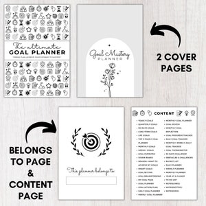 ,Progress tracker pdf,Goal planner bundle,Reflection journal,Life goal overview,Goal habit tracker,Long term goals,Goal setting mind map template,Goal Brainstorming,Goal planner cover page ideas,Minimal Life planner