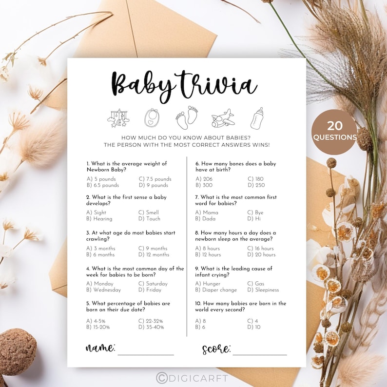 Baby Shower Trivia Cute Games Printable,digital Baby Shower Activity ...