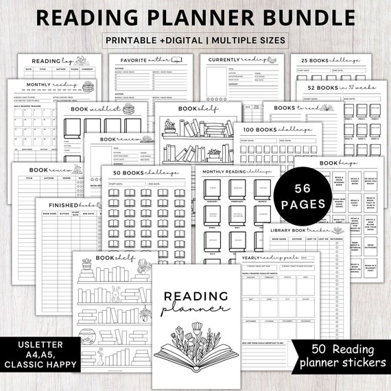 Book Reading planner bundle printable,Reading planner 2026,printable reading challenge,Book review log book,Reading journal,Reading tracker