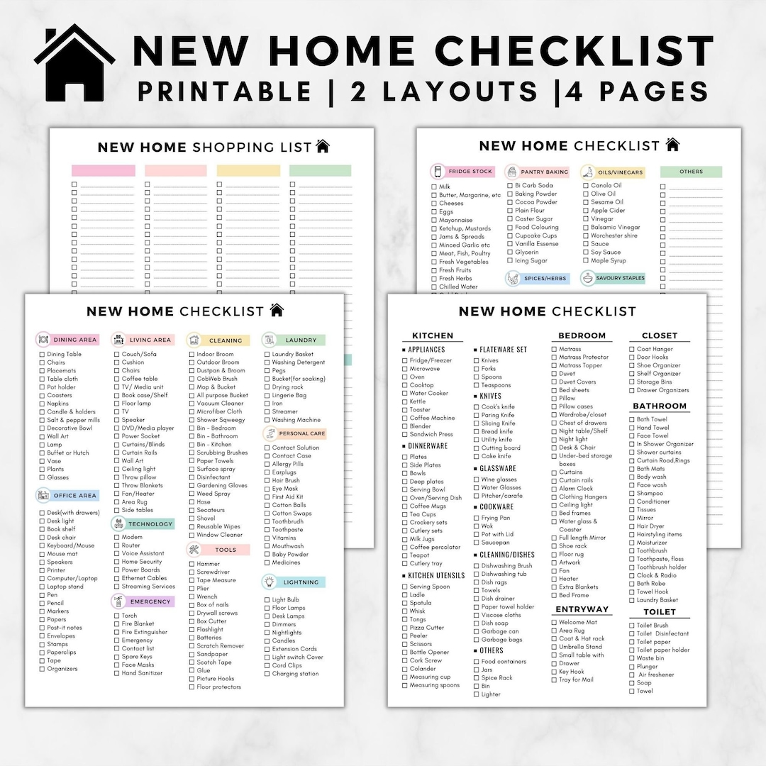 New Home Essentials Checklist, New Home Checklist Printable,first Home  Checklist,first Apartment Checklist,pcs Checklist,moving Printable 